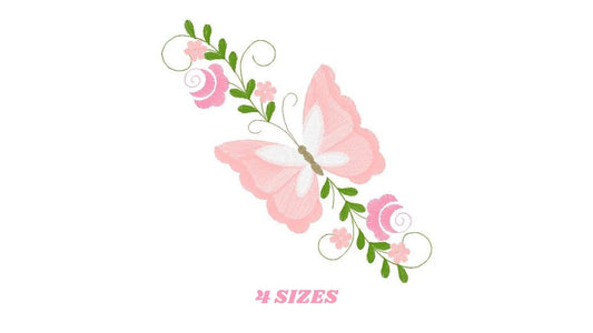 Butterfly corner embroidery design - Delicate Flowers embroidery designs machine embroidery pattern - Tea towel embroidery file - download Marcia Embroidery