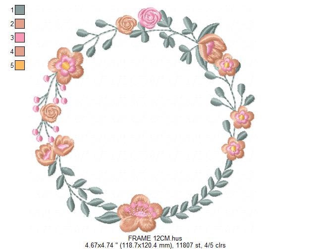 Monogram Frame embroidery designs - Flower embroidery design machine embroidery pattern - Floral wreath embroidery file - digital download Marcia Embroidery