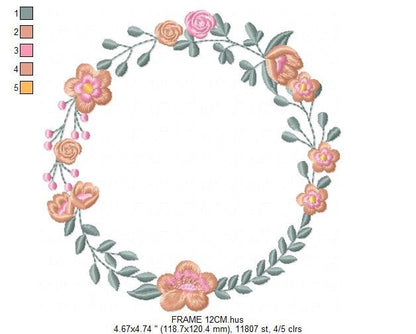 Monogram Frame embroidery designs - Flower embroidery design machine embroidery pattern - Floral wreath embroidery file - digital download Marcia Embroidery
