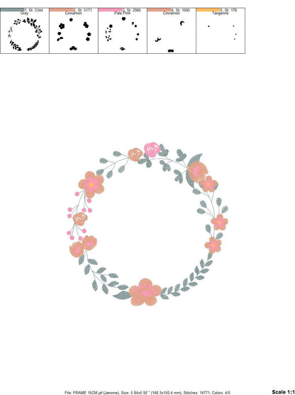 Monogram Frame embroidery designs - Flower embroidery design machine embroidery pattern - Floral wreath embroidery file - digital download Marcia Embroidery