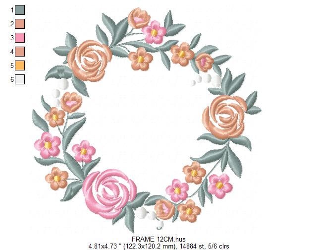 Monogram Floral Frame embroidery designs - Roses Frame machine embroidery pattern - Floral wreath garland file - Instant download pes jef