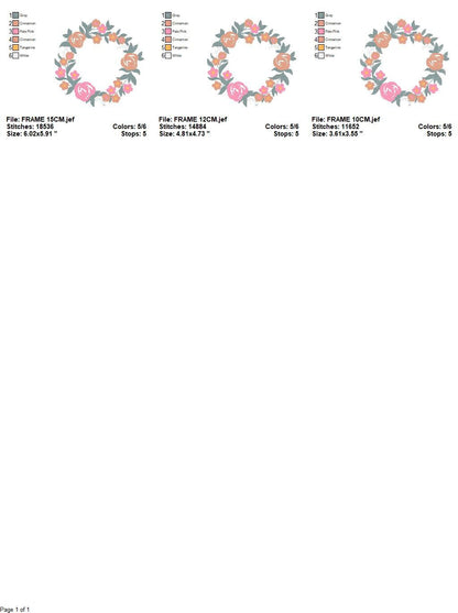 Monogram Floral Frame embroidery designs - Roses Frame machine embroidery pattern - Floral wreath garland file - Instant download pes jef