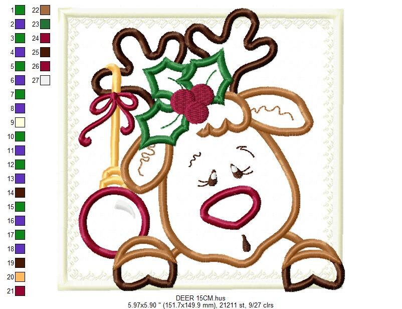 Christmas Rudolf Reindeer Embroidery Design - Xmas embroidery designs machine embroidery pattern - Holiday embroidery file instant download