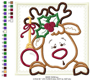 Christmas Rudolf Reindeer Embroidery Design - Xmas embroidery designs machine embroidery pattern - Holiday embroidery file instant download