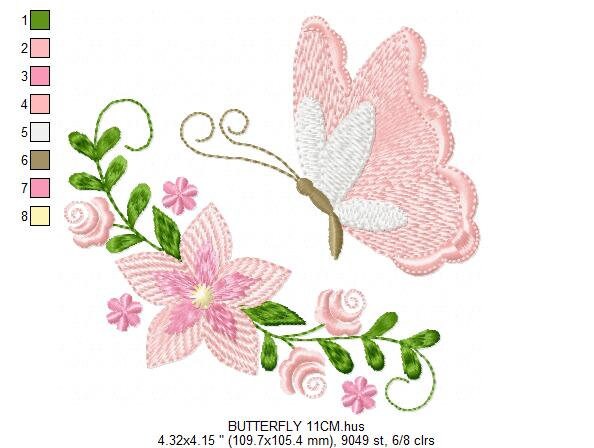Butterfly embroidery design - Delicate Flowers embroidery designs machine embroidery pattern - Towel embroidery file - instant download pes Marcia Embroidery
