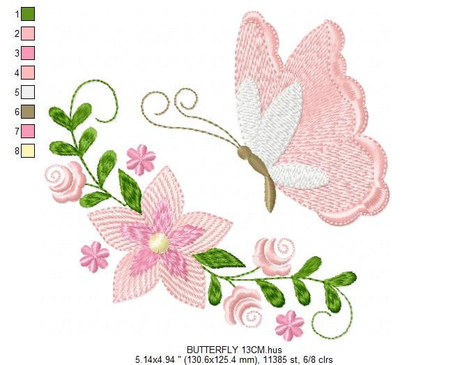 Butterfly embroidery design - Delicate Flowers embroidery designs machine embroidery pattern - Towel embroidery file - instant download pes Marcia Embroidery