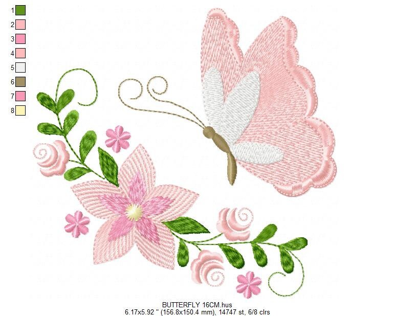 Butterfly embroidery design - Delicate Flowers embroidery designs machine embroidery pattern - Towel embroidery file - instant download pes Marcia Embroidery
