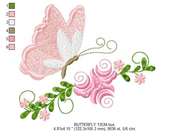 Butterfly embroidery design - Delicate Flowers embroidery designs machine embroidery pattern - Towel embroidery file - instant download pes Marcia Embroidery