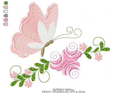 Butterfly embroidery design - Delicate Flowers embroidery designs machine embroidery pattern - Towel embroidery file - instant download pes Marcia Embroidery