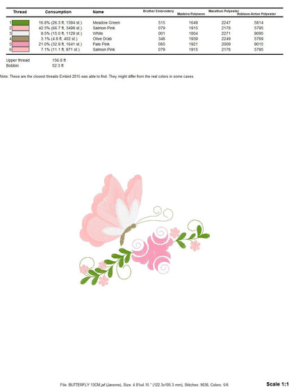 Butterfly embroidery design - Delicate Flowers embroidery designs machine embroidery pattern - Towel embroidery file - instant download pes Marcia Embroidery