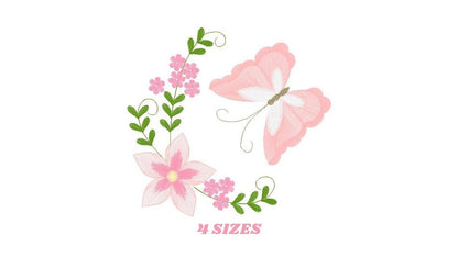 Butterfly corner embroidery design - Delicate Flowers embroidery designs machine embroidery pattern - Tea towel embroidery file - download Marcia Embroidery
