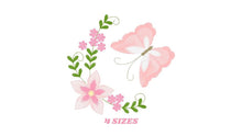 Load image into Gallery viewer, Butterfly corner embroidery design - Delicate Flowers embroidery designs machine embroidery pattern - Tea towel embroidery file - download
