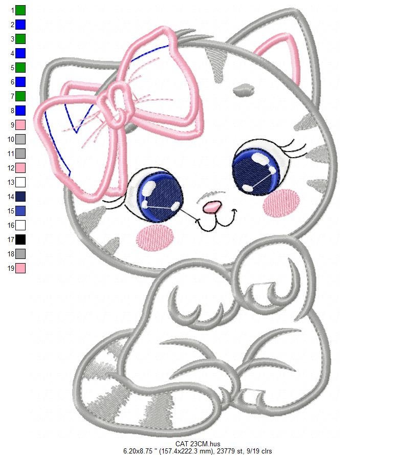 Cat embroidery design - Kitty embroidery designs machine embroidery pattern - Pet embroidery file - baby girl embroidery cat applique design