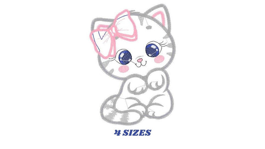 Cat embroidery design - Kitty embroidery designs machine embroidery pattern - Pet embroidery file - baby girl embroidery cat applique design