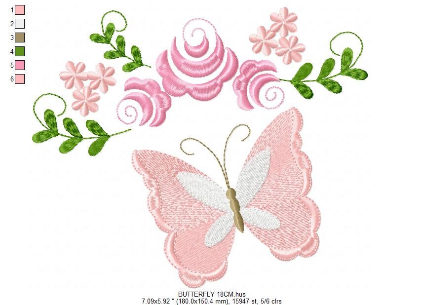 Butterfly corner embroidery design - Delicate Flowers embroidery designs machine embroidery pattern - Tea towel embroidery file - download Marcia Embroidery