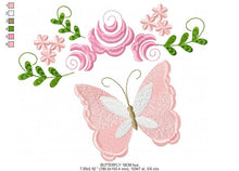 Charger l&#39;image dans la galerie, Butterfly corner embroidery design - Delicate Flowers embroidery designs machine embroidery pattern - Tea towel embroidery file - download
