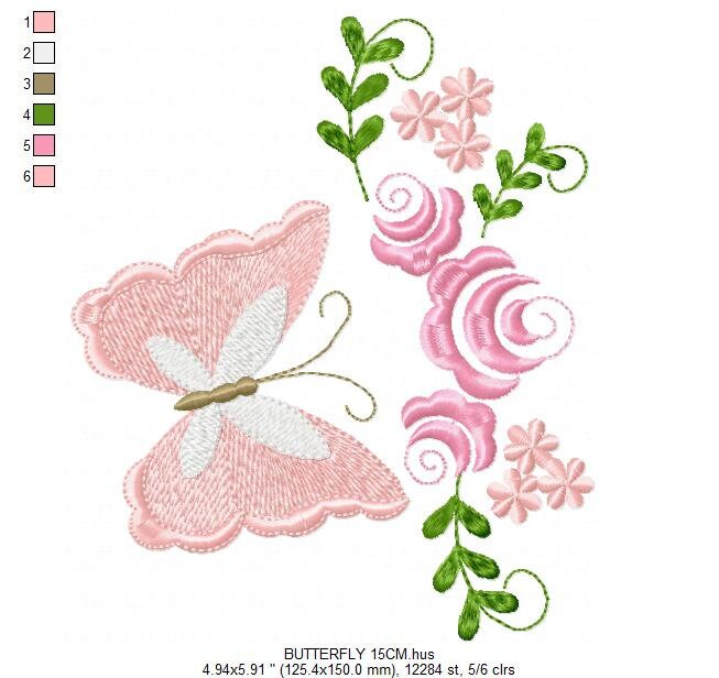 Butterfly corner embroidery design - Delicate Flowers embroidery designs machine embroidery pattern - Tea towel embroidery file - download Marcia Embroidery
