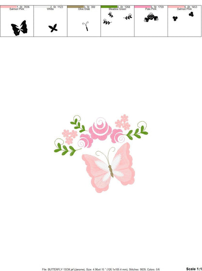 Butterfly corner embroidery design - Delicate Flowers embroidery designs machine embroidery pattern - Tea towel embroidery file - download Marcia Embroidery