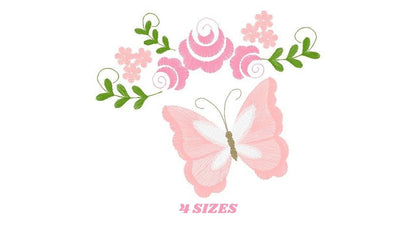 Butterfly corner embroidery design - Delicate Flowers embroidery designs machine embroidery pattern - Tea towel embroidery file - download Marcia Embroidery