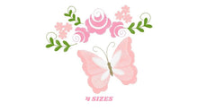 Cargar imagen en el visor de la galería, Butterfly corner embroidery design - Delicate Flowers embroidery designs machine embroidery pattern - Tea towel embroidery file - download
