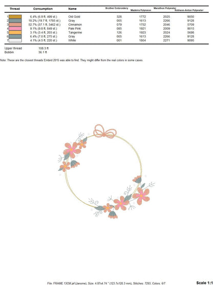 Flowers Monogram Frame embroidery designs - Flower embroidery design machine embroidery pattern - Floral embroidery file - instant download