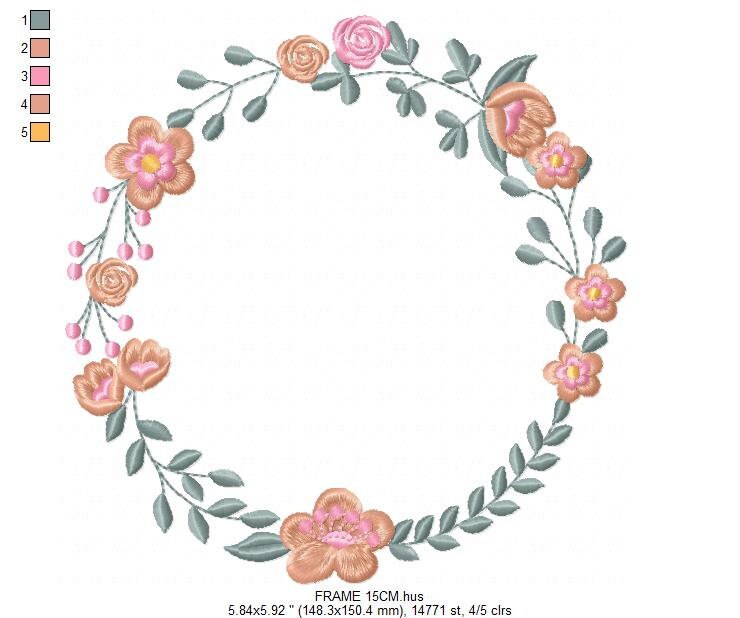 Monogram Frame embroidery designs - Flower embroidery design machine embroidery pattern - Floral wreath embroidery file - digital download Marcia Embroidery