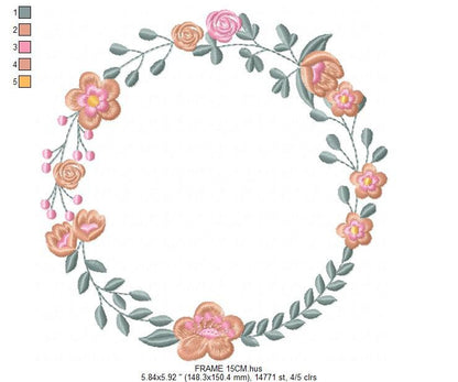 Monogram Frame embroidery designs - Flower embroidery design machine embroidery pattern - Floral wreath embroidery file - digital download Marcia Embroidery