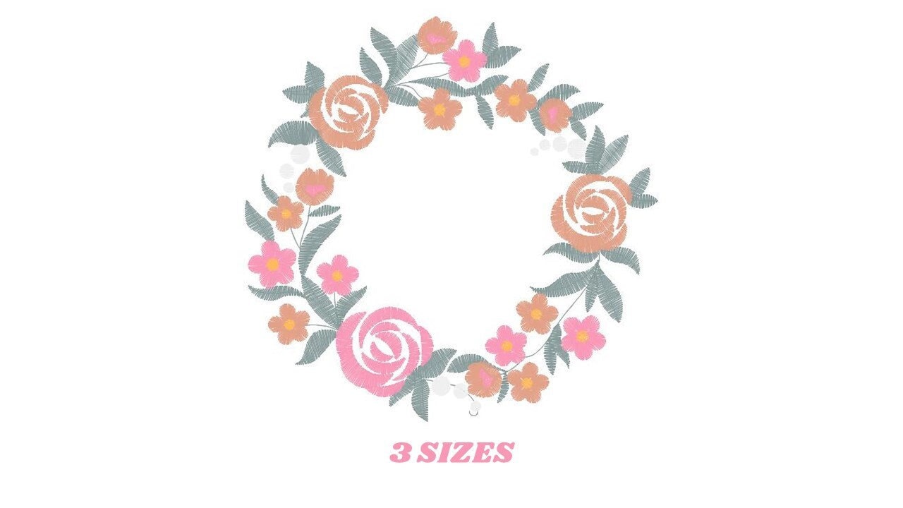 Monogram Floral Frame embroidery designs - Roses Frame machine embroidery pattern - Floral wreath garland file - Instant download pes jef