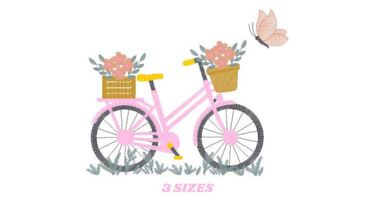 Bike embroidery designs - Bicycle embroidery design machine embroidery pattern - baby  girl embroidery file - Delicate Bike with flowers jef Marcia Embroidery