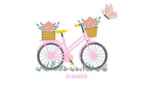 Bike embroidery designs - Bicycle embroidery design machine embroidery pattern - baby  girl embroidery file - Delicate Bike with flowers jef