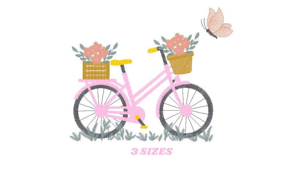 Bike embroidery designs - Bicycle embroidery design machine embroidery pattern - baby  girl embroidery file - Delicate Bike with flowers jef