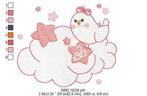 Bird embroidery designs - Bird with cloud embroidery design machine embroidery pattern - Baby girl embroidery file - instant download pes