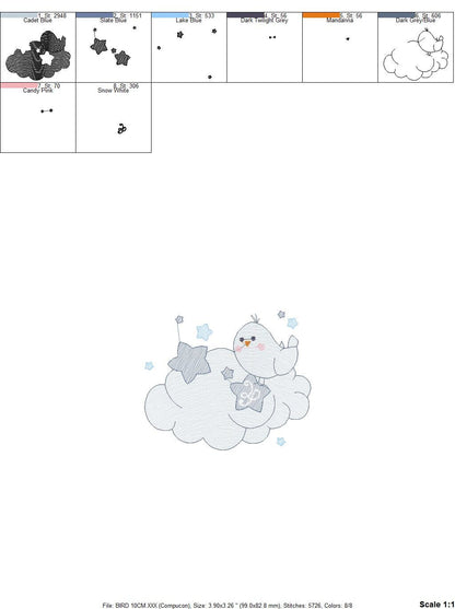Bird embroidery designs - Bird in a cloud embroidery design machine embroidery pattern - Baby boy embroidery file - Instant digital download Marcia Embroidery