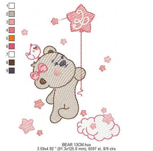 Birthday Bear embroidery designs - Animals embroidery design machine embroidery pattern - Bear embroidery file - baby girl embroidery pes