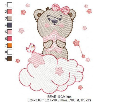 Teddy Bear with stars embroidery designs - Baby girl embroidery design machine embroidery pattern - Bear with cloud - instant download pes Marcia Embroidery