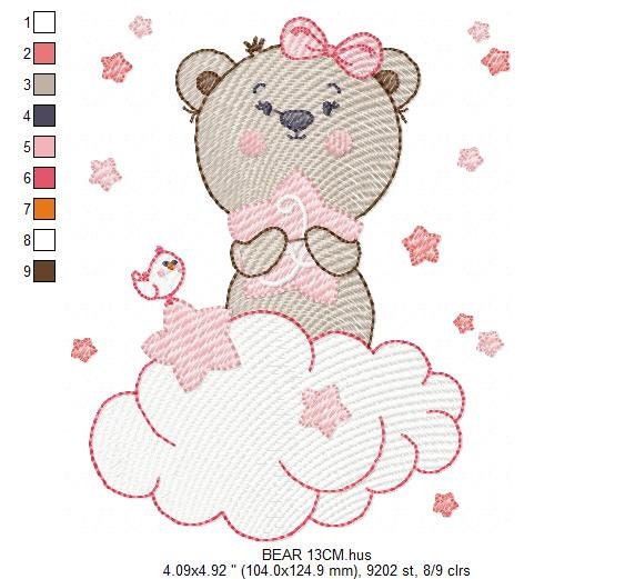Teddy Bear with stars embroidery designs - Baby girl embroidery design machine embroidery pattern - Bear with cloud - instant download pes Marcia Embroidery