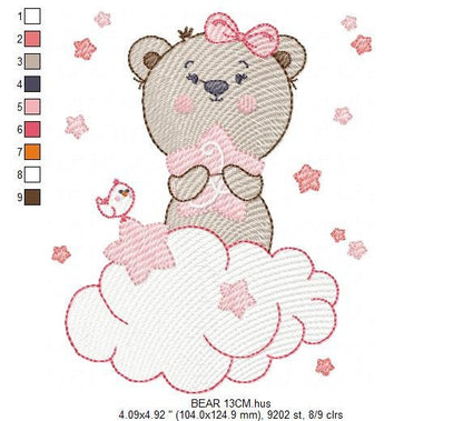 Teddy Bear with stars embroidery designs - Baby girl embroidery design machine embroidery pattern - Bear with cloud - instant download pes Marcia Embroidery