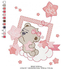 Bear embroidery designs - Cloud and stars embroidery design machine embroidery pattern - Baby girl embroidery file instant download pes jef