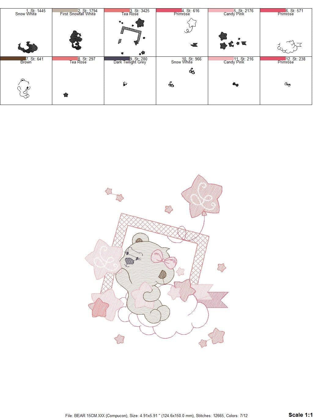 Bear embroidery designs - Cloud and stars embroidery design machine embroidery pattern - Baby girl embroidery file instant download pes jef Marcia Embroidery