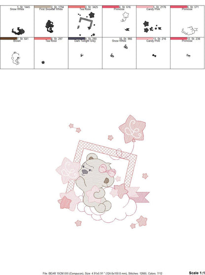 Bear embroidery designs - Cloud and stars embroidery design machine embroidery pattern - Baby girl embroidery file instant download pes jef Marcia Embroidery