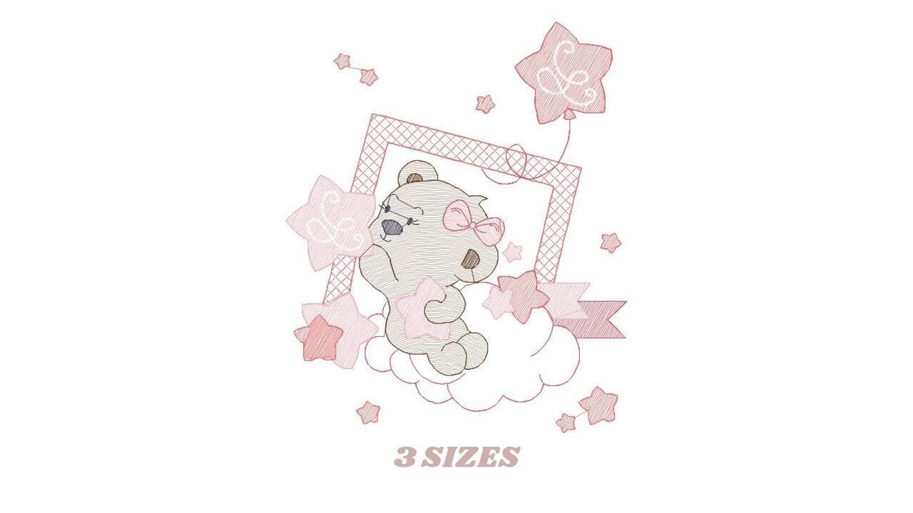 Bear embroidery designs - Cloud and stars embroidery design machine embroidery pattern - Baby girl embroidery file instant download pes jef Marcia Embroidery