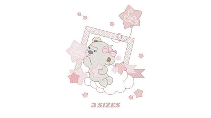 Bear embroidery designs - Cloud and stars embroidery design machine embroidery pattern - Baby girl embroidery file instant download pes jef Marcia Embroidery