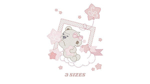 Bear embroidery designs - Cloud and stars embroidery design machine embroidery pattern - Baby girl embroidery file instant download pes jef