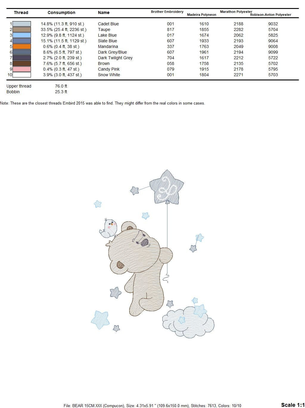 Bear with balloon embroidery designs - Bear embroidery design machine embroidery pattern - Animal embroidery file - Baby boy embroidery pes Marcia Embroidery