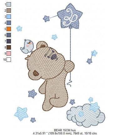 Bear with balloon embroidery designs - Bear embroidery design machine embroidery pattern - Animal embroidery file - Baby boy embroidery pes Marcia Embroidery
