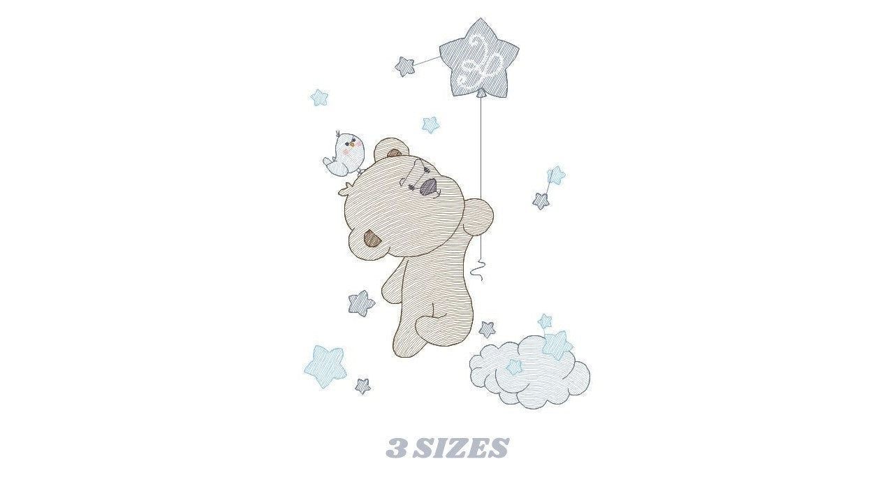 Bear with balloon embroidery designs - Bear embroidery design machine embroidery pattern - Animal embroidery file - Baby boy embroidery pes Marcia Embroidery