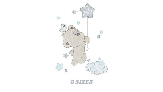 Bear with balloon embroidery designs - Bear embroidery design machine embroidery pattern - Animal embroidery file - Baby boy embroidery pes Marcia Embroidery
