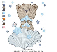 Load image into Gallery viewer, Bear embroidery designs - Bear with star embroidery design machine embroidery pattern - Cute sweet boy bear with cloud - instant download
