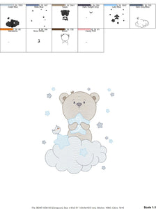 Bear embroidery designs - Bear with star embroidery design machine embroidery pattern - Cute sweet boy bear with cloud - instant download