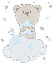 Charger l&#39;image dans la galerie, Bear embroidery designs - Bear with star embroidery design machine embroidery pattern - Cute sweet boy bear with cloud - instant download
